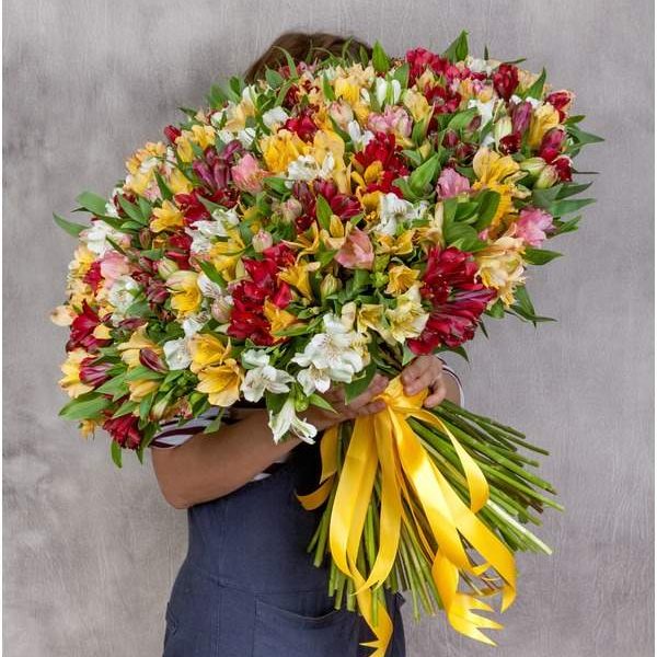 Букет из 101 веточки разноцветной альстромерии