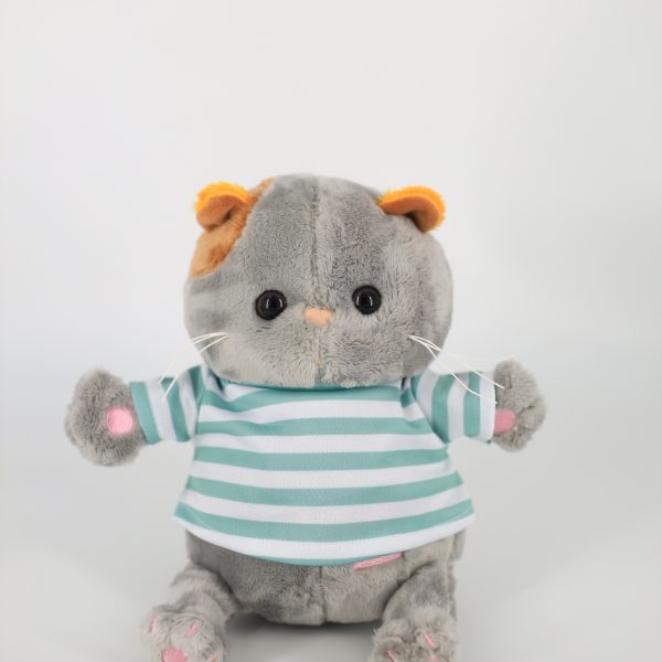 Котик серый в полосатой футболке